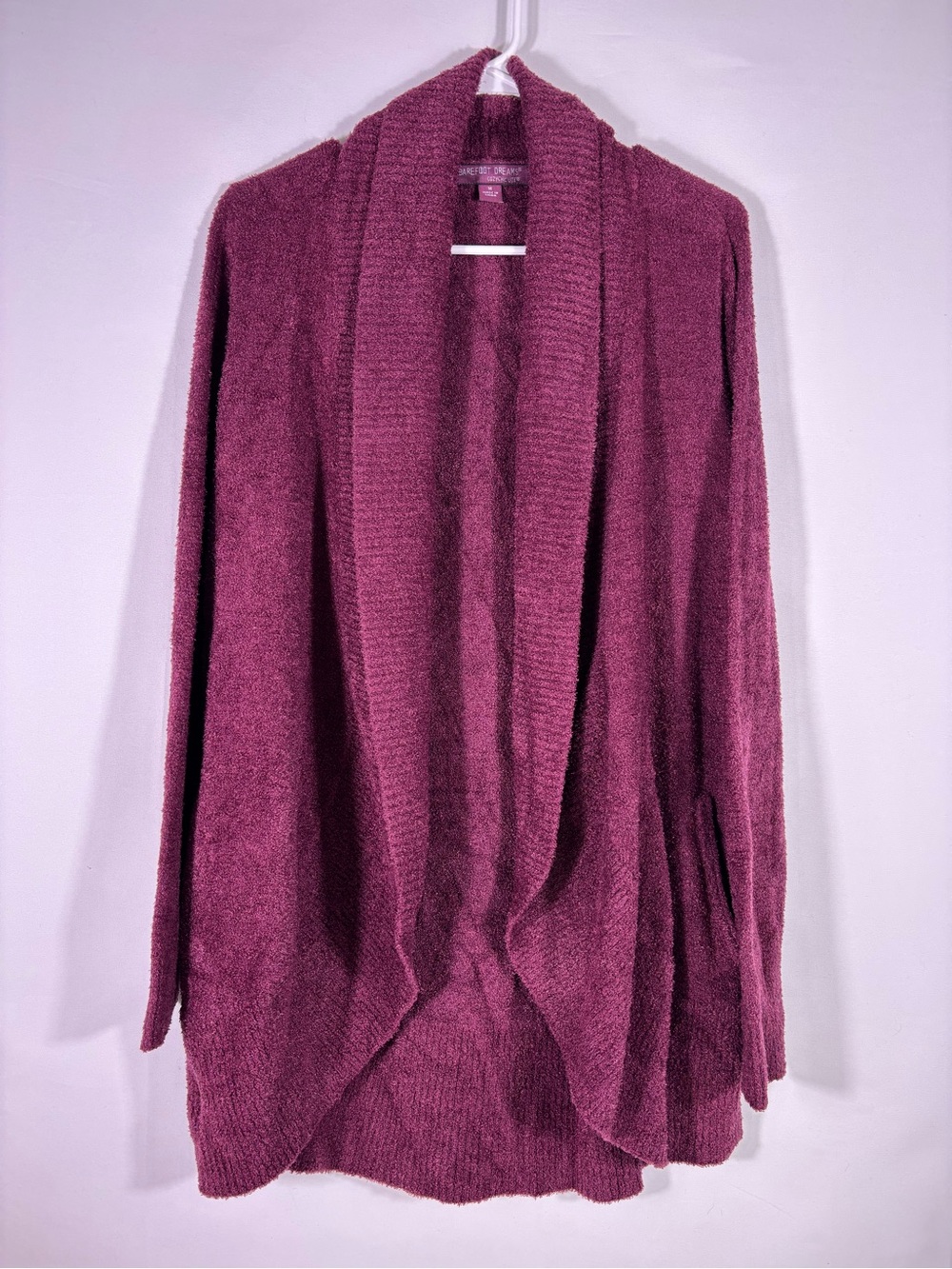 Barefoot Dreams CozyChic Lite Cardigan Burgundy Wine Open Front Pockets Med